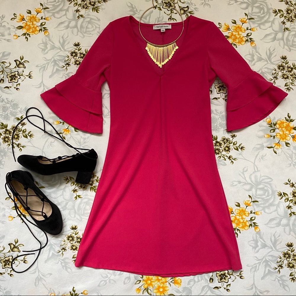 The Vanity Room Magenta V-Neck Dress